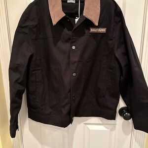 Daily Paper Men's Black Jacket with Brown Collar